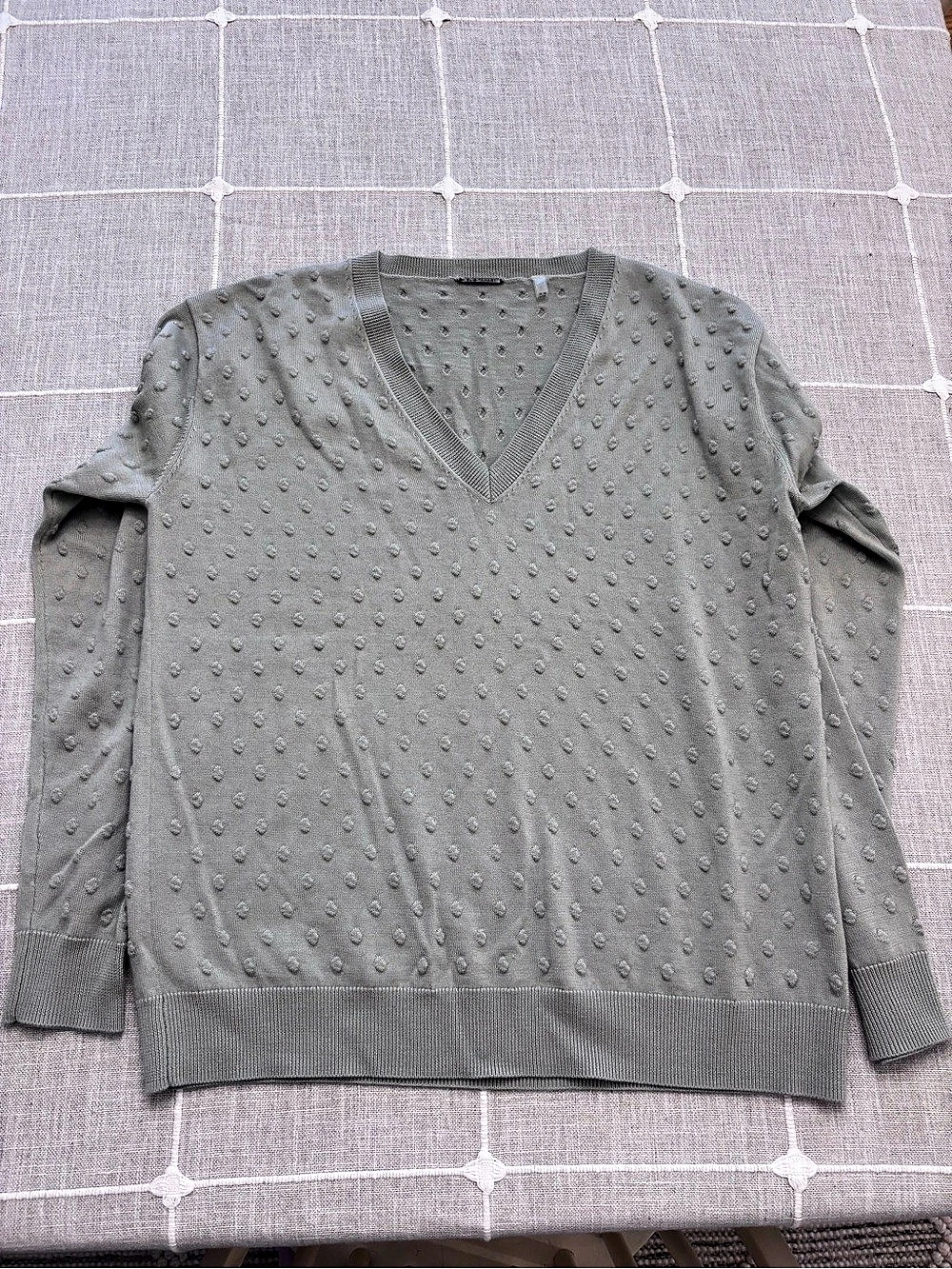 Elie Tahari Textured V-Neck Sweater in Green Size XS